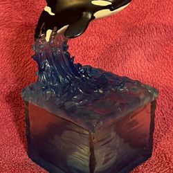 Collectible Breaching Orca Whale Riding Waves Candle Holder Trinket Box 6.5” Tall Like NEW!