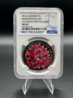 2016 Alderney Remembrance Day £5 Poppy Coin NGC MS69