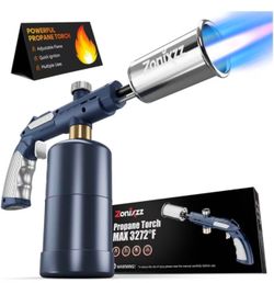 Powerful Propane Torch - kitchen torch with Adjustable Flame, 3272°F flame thrower for Sous Vide, Searing Steak, BBQ, Grill, Campfire Charcoal Starter