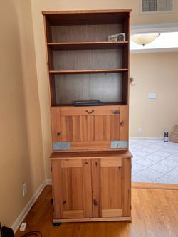 Rustic Pine Wood Hutch Cabinet with Shelves