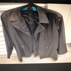 Giacca Black Faux Leather Trench Coat Jacket – Size Large