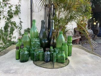 Collection of 25 Vintage Green Glass Bottles - Dug Up Antiques with Character - $20 Lot