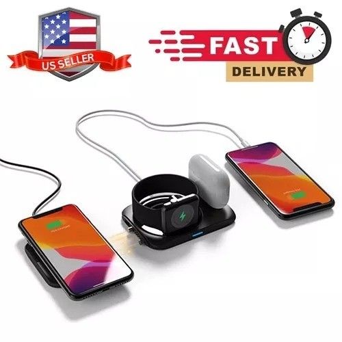 4-in-1 Wireless Charger Dock Station for Apple Watch, Ultra 1-6, iPhone 15, 14, 13 Pro