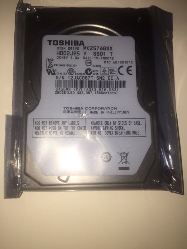 Toshiba MK2576GSX 250GB 2.5" 5400RPM SATA Laptop Hard Drive New