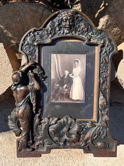 Antique Art Nouveau Cast Metal Photo Frame