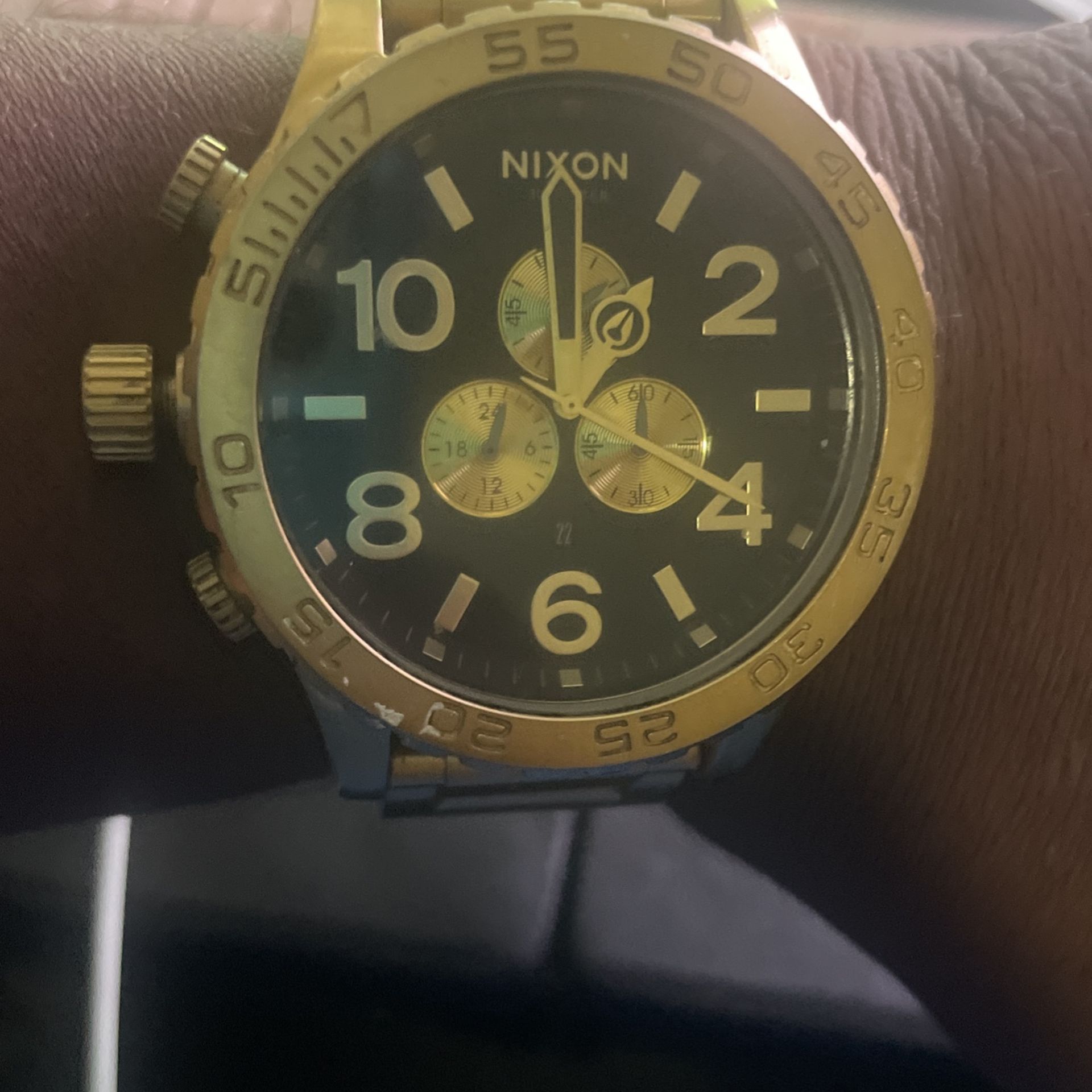 Nixon 5130 Gold with Black Face Chrono Watch $275