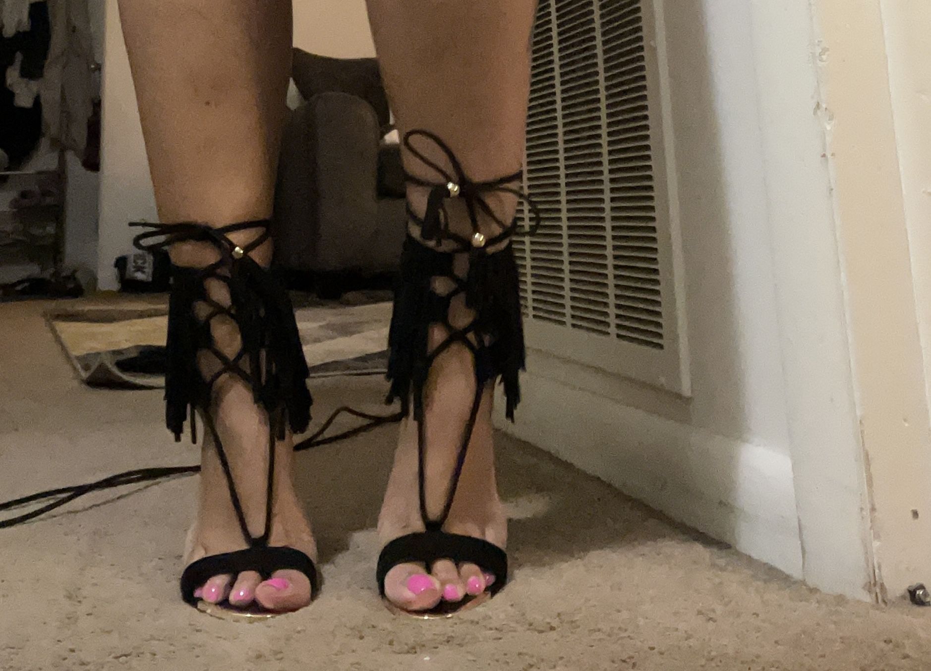 Black Fringe Heels