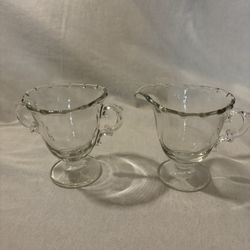 Fostoria Century Mini Creamer & Open Sugar  Set Clear Ruffled Edge 