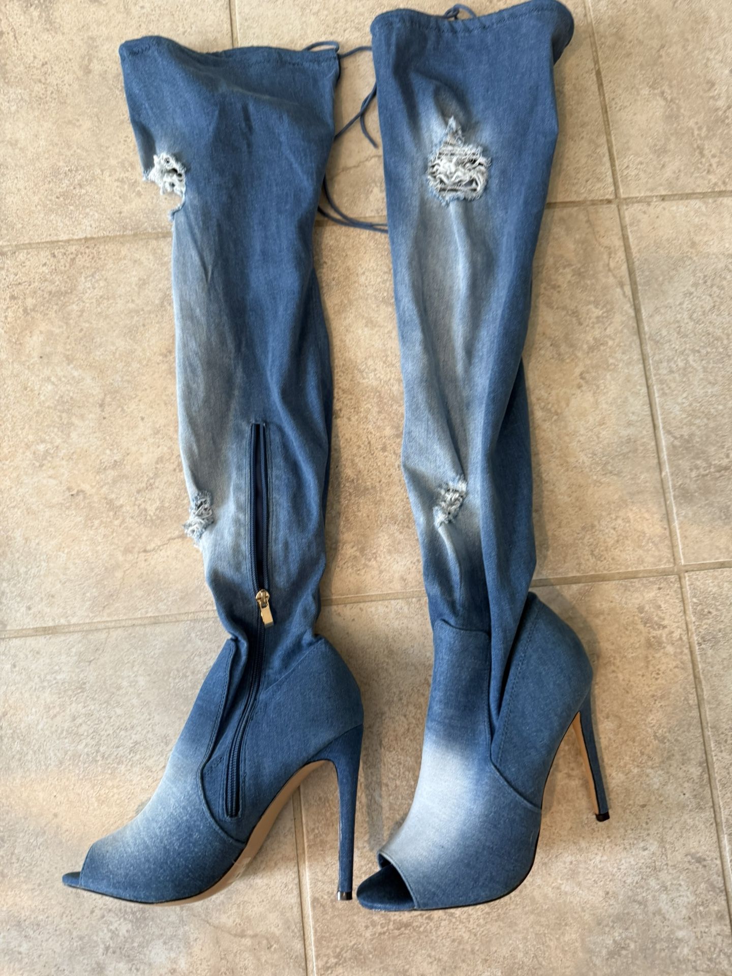 Knee High Denim Boots