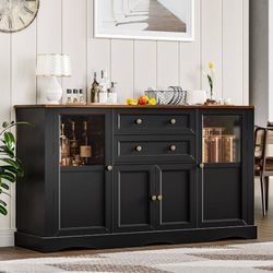 Black Sideboard Buffet Cabinet with Drawers