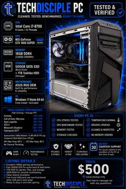 Flash sale! $300-ASUS ROG Gaming PC – i7 / GTX 1660 SUPER / 16GB / SSD + HDD — $500