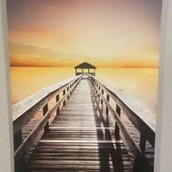 36x24 Sunset Pier Beach Canvas Wall Art - Tropical Boardwalk Decor"