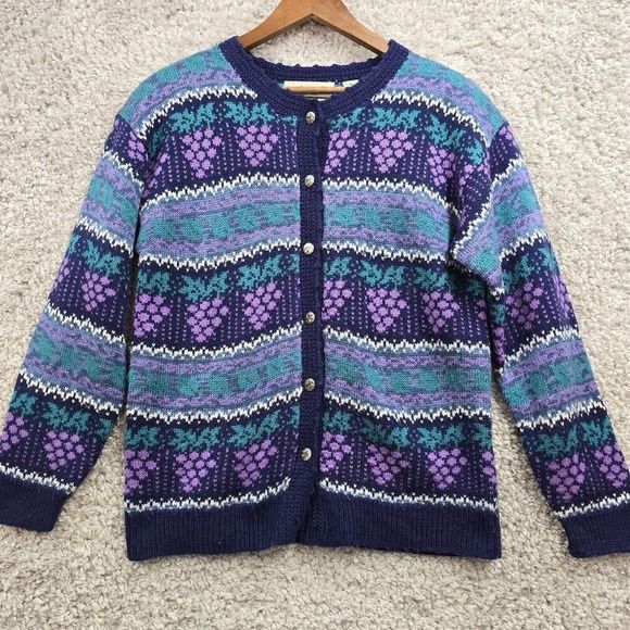 Vintage Northern Isles Sweater Womens Small Purple Grapes Cardigan Grammycore 