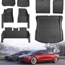 New Floor Mat for Tesla Model 3 2024-2025 with Door Sill Protector 8PCS Full Coverage Cargo Liner