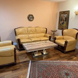 Leather Living Room Set – Sofa + 2 Armchairs (3-Piece)