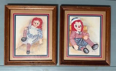 Raggedy Ann and Andy Framed Prints By Ava Freeman Matted Frames $20 for Both