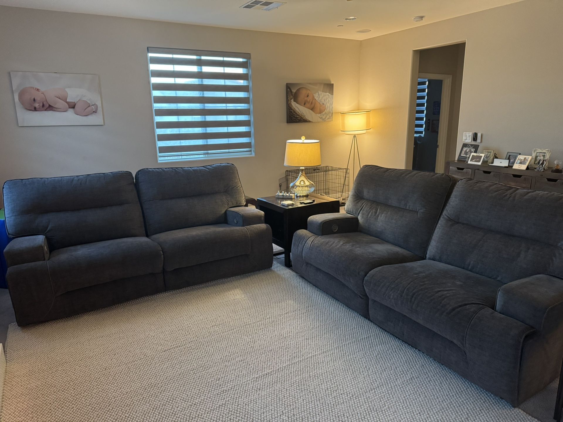 2 Three Seater Electric Recline Sofas With USB Ports