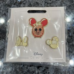 Disney Parks Mickey  3 Pin Set New Minnie Bow Mickey Icon Kernels.  Brand new on original card.  Smoke free home 