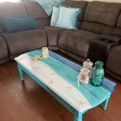 Epoxy Resin Top Coastal Coffee Table 