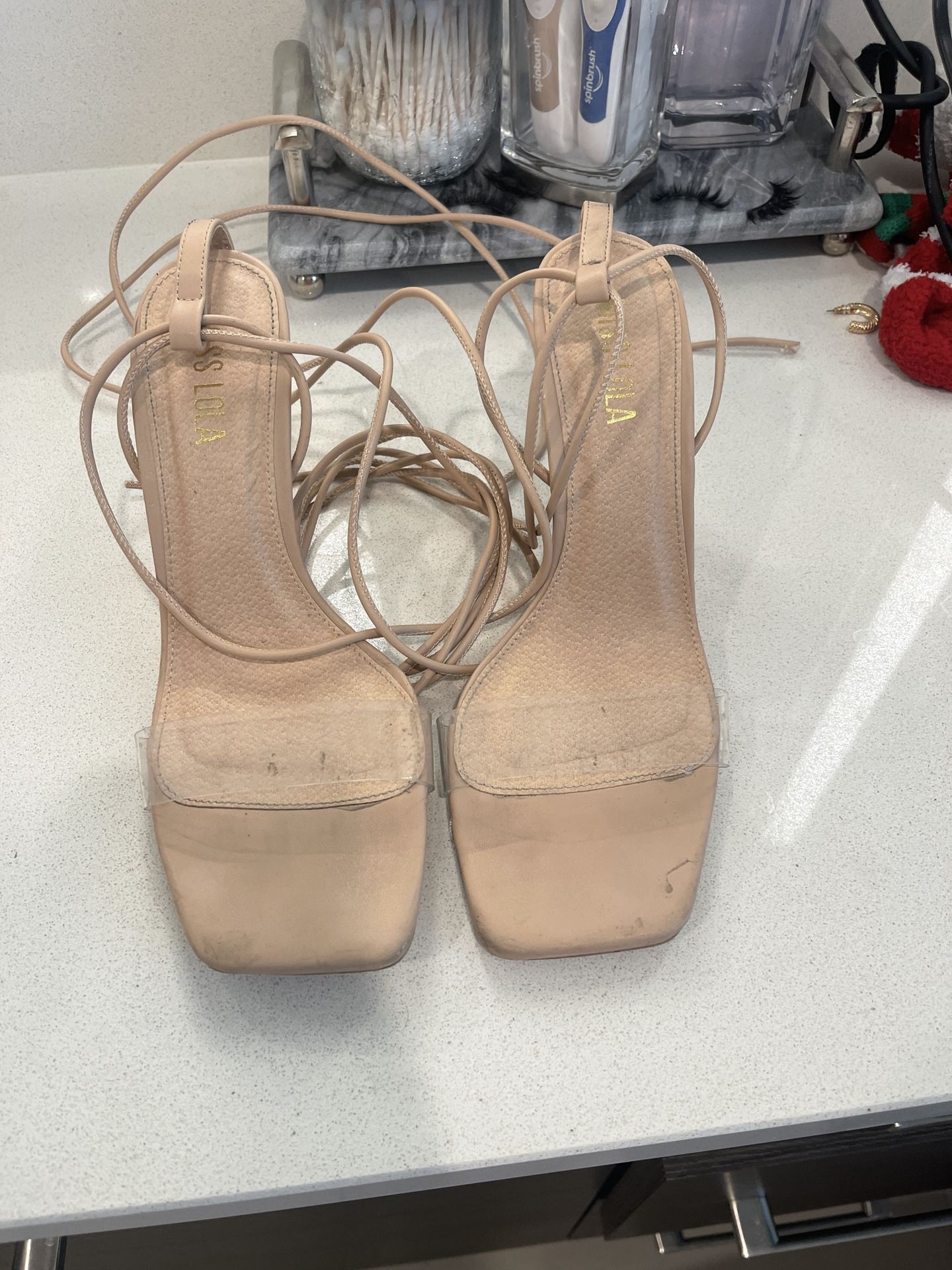 Miss Lola Clear Lace Up Heels Size 8.5 