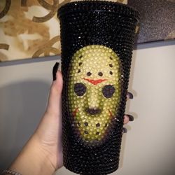 Black Rhinestone Friday The 13th Jason Voorhees Tumbler 