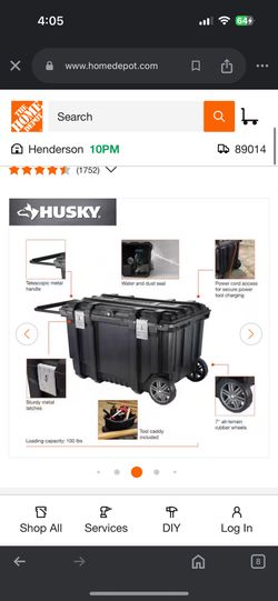 Husky Tool Box With Wheels 37” , 50 Gallon 