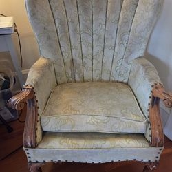 Light Green Wooden Arm Chair with Attached Cushion