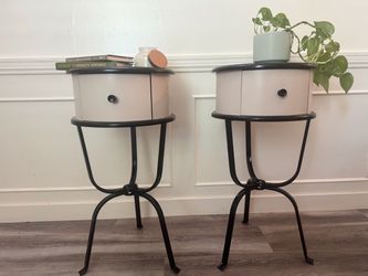 Pair of Round Nightstands with Metal Legs