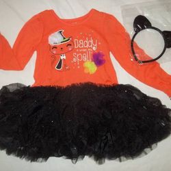 NWT Girl 12M 2T 3T Sparkle Tutu Halloween Dress & Headband “DADDY IS UNDER MY SPELL”