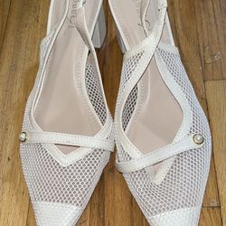 Cream Mesh Slingback Heels
