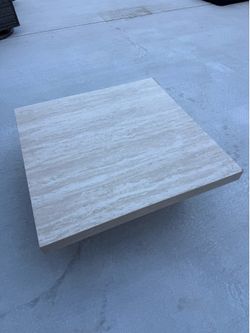 Modern Faux Travertine Square Coffee Table – Excellent Condition
