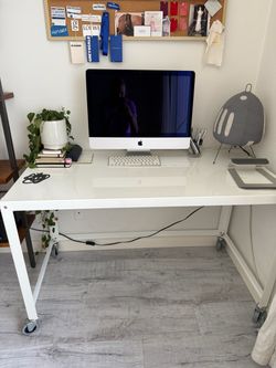 CB2 White Desk on Wheels