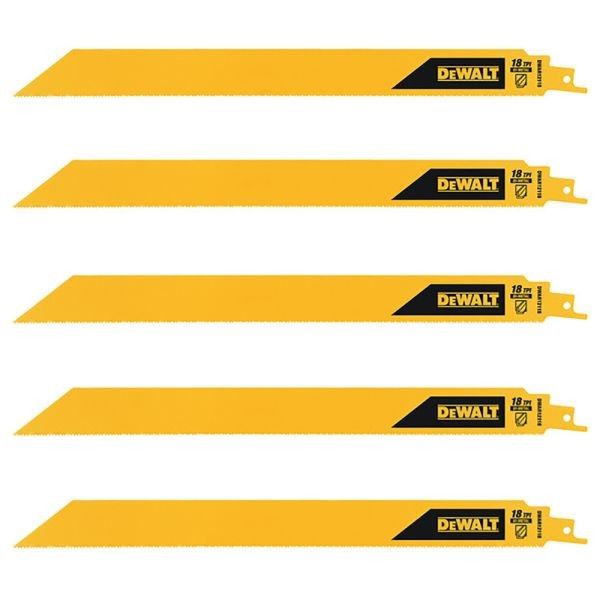 Dewalt DWAR12118 12 Inch 18TPI Heavy Metal Bi-Metal Reciprocating Saw Blades 5 pk