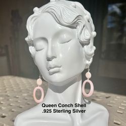 Queen Conch Genuine Shell  .925 Sterling Silver  Earrings RARE