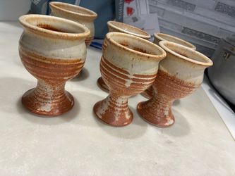 Set of 6 Handmade Stoneware Pottery Goblets