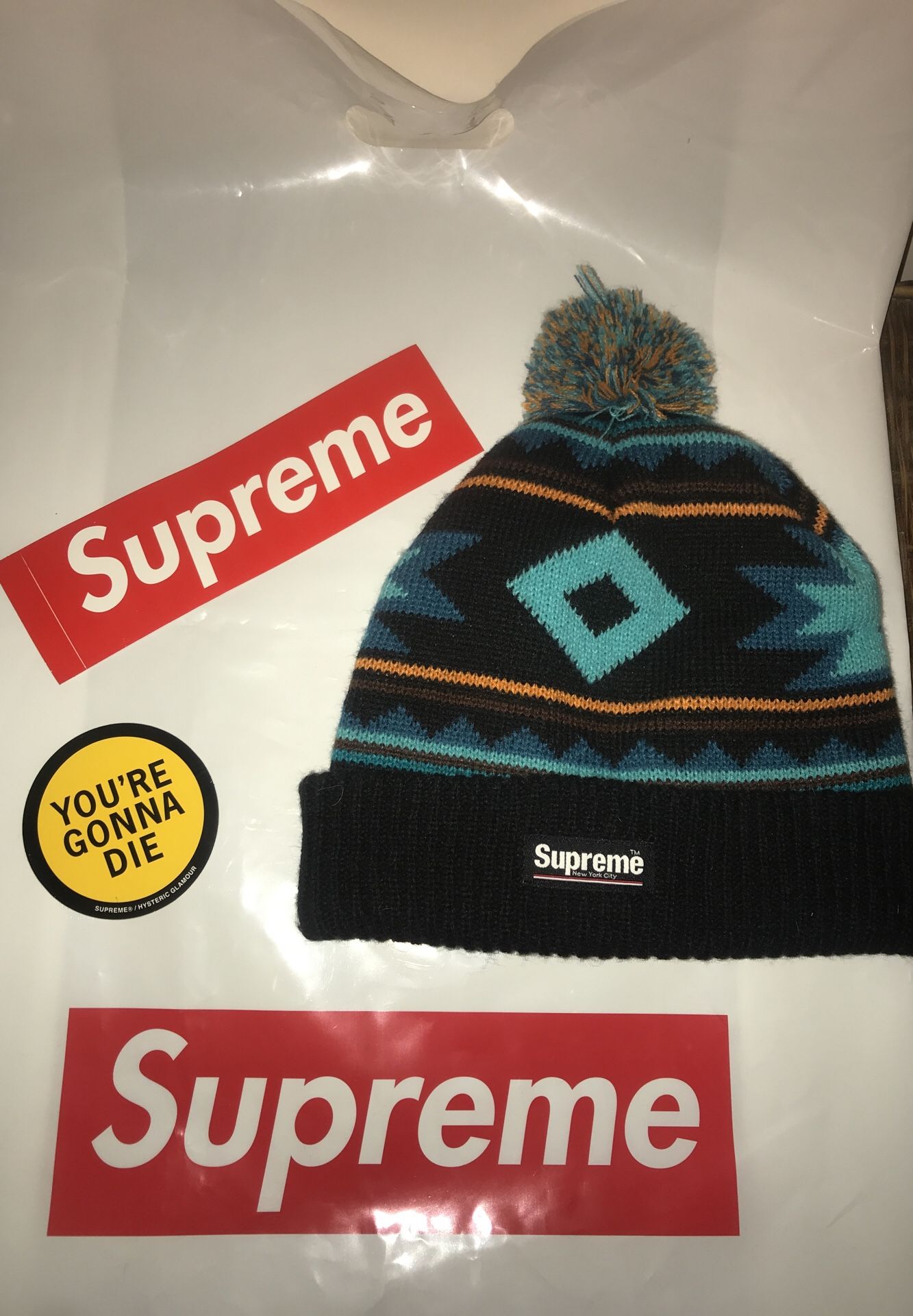 Supreme Beanie Aztec Blue/Black Never Worn