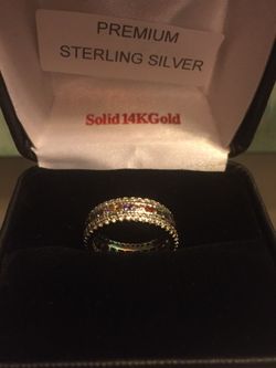 Multicolor Swarovski platinum plated classic eternity band