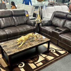 CRAZY SALES NOW💥Gorgeous Chocolate Two Piece Reclining Sofa+Love Seat LIMITED OFFER $999😱