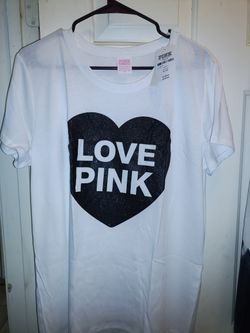 Victorias Secret Knit Short Sleeve Perfect T-shirt White Pink Originals Shine XL