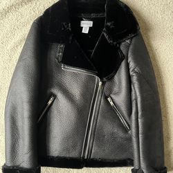 For the Republic Black Shearling Moto Jacket – Size Medium