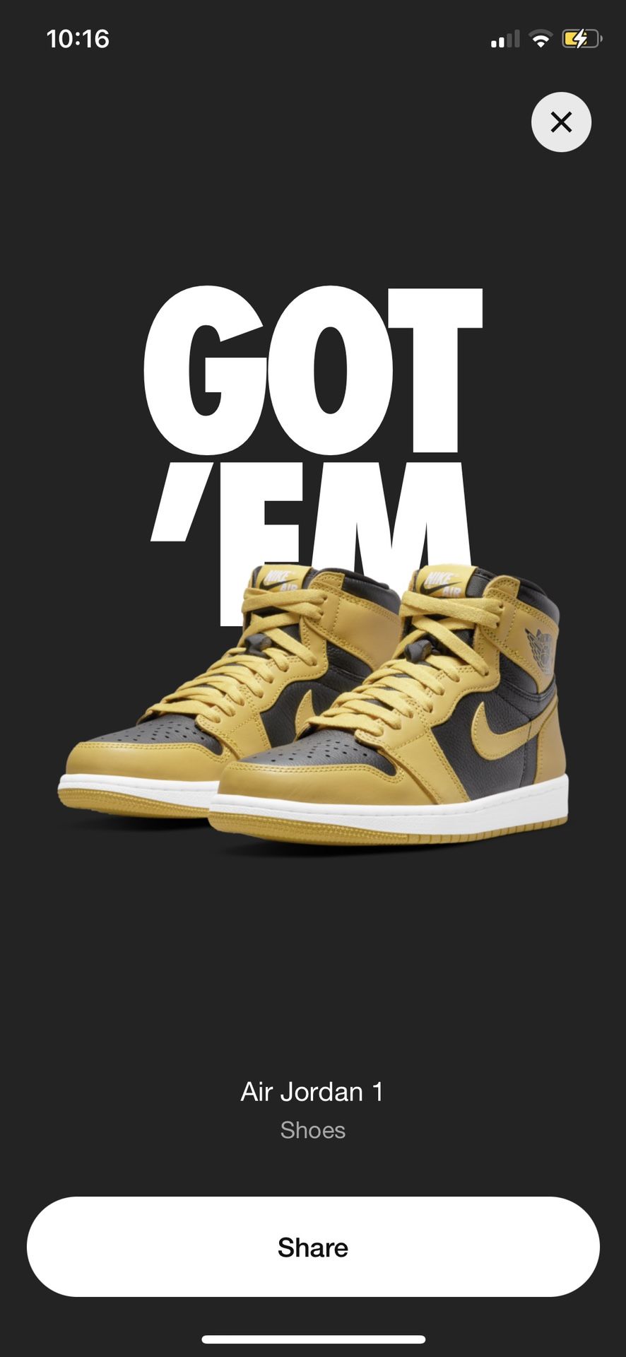 Nike Air Jordan 1 Pollen Sz 10 DEADSTOCK 