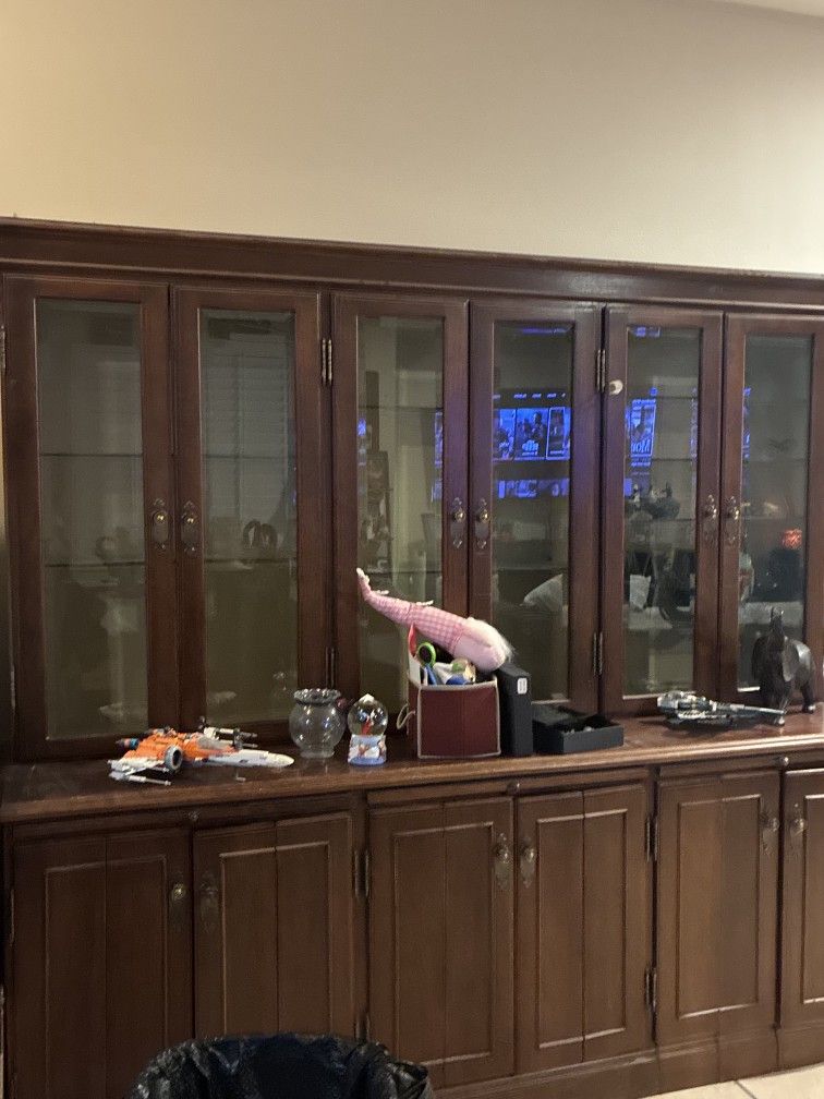 $30 - Wood/Glass Cabinet -Used, Well Kept- See Address Below