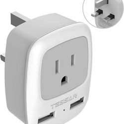 TESSAN UK Ireland Hong Kong Power Adapter, International Travel Plug with 2 USB, Type G Converter Outlet Adaptor Charger for USA to British England Sc