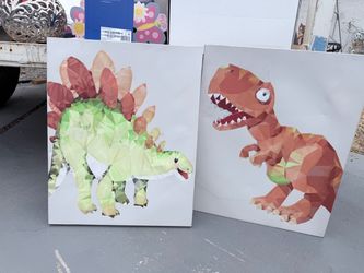 Geometric Dinosaur Canvas Wall Art Set of 2