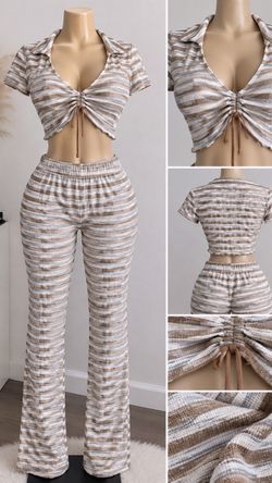 Striped Crop Top and Flare Pants Set