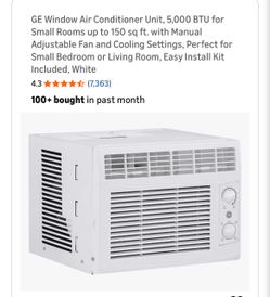 GE Window Air Conditioner Unit, 5,000 BTU for Small Rooms up to 150 sq ft. with Manual Adjustable Fan and Cooling Settings, Perfect for Small Bedroom 
