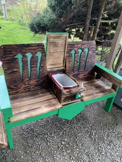 Monster Themed Wooden Bench With Cooler