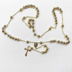 14K Tri-Colored Gold Unisex Rosary Chain Size: 32.0” 8.0 / 3.9 mm TPW014656