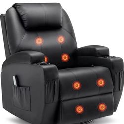 Recliner Chair, Rocking Chair with Massage and Heat, 360° Swivel Recliner Chairs for Adults, Rocker Manual Recliner with Remote Control and Cup Holder