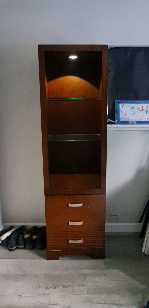 Wooden Shelf With Storage (Glass Shelves) (Bookshelf/Display Shelf)